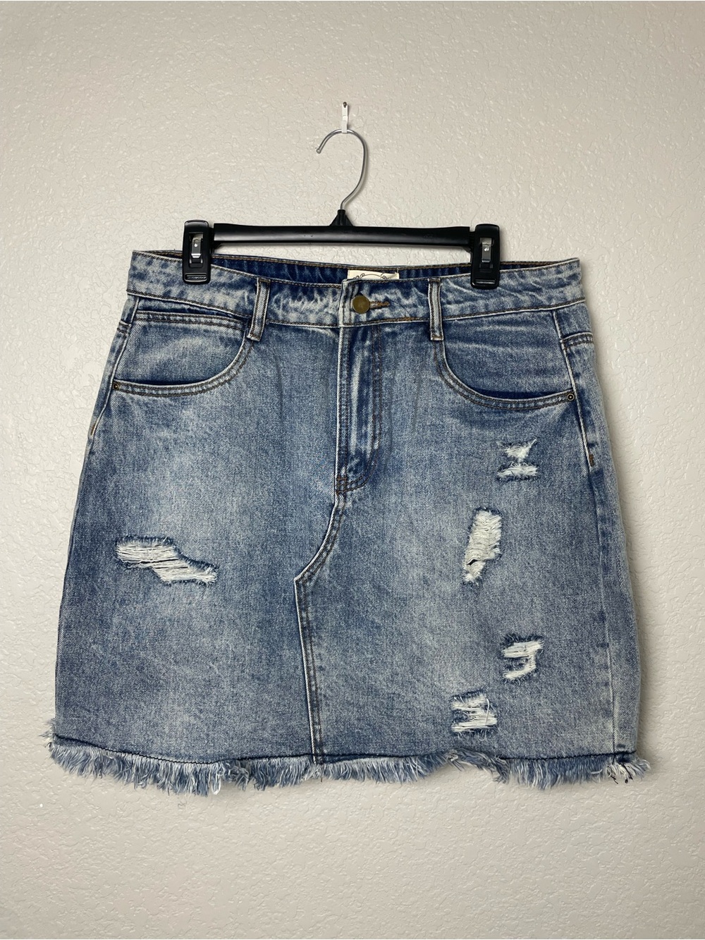 Bnwt! Joyfolie 100% Cotton Light Blue Abilene Distressed Denim Skirt size 32